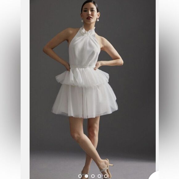 Hutch Size 2 Little White Wedding Dress White $260 Tulle Halter Mini Dress